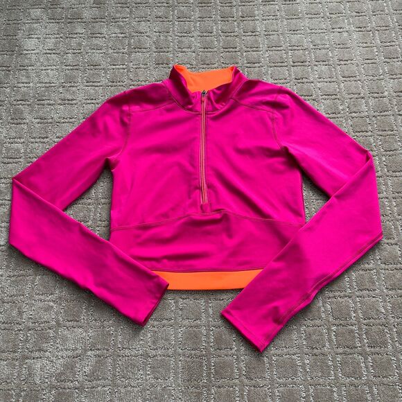 Free People Movement Color Block Quarter Zip Cropped Jacket Women's Small Pink - Picture 1 of 7